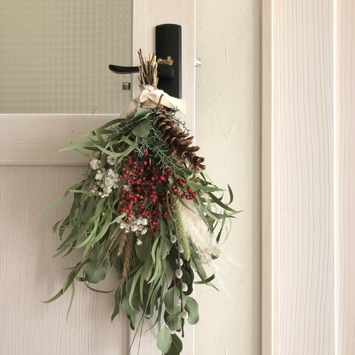 特大 57x33cm クリスマス スワッグ ユーカリ ポポラス ノイバラ