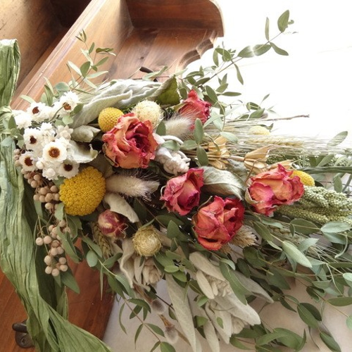 rin 50cm 薔薇と春の小花スワッグ ＊ドライフラワー ウェルカム  