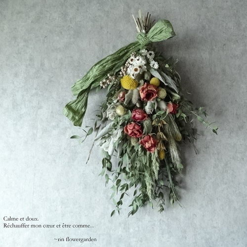 rin 50cm 薔薇と春の小花スワッグ ＊ドライフラワー ウェルカム  