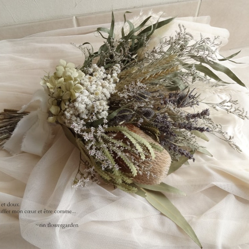 rin＊45cm バンクシア＆パンパスグラス スワッグ ウェディング ブーケ 