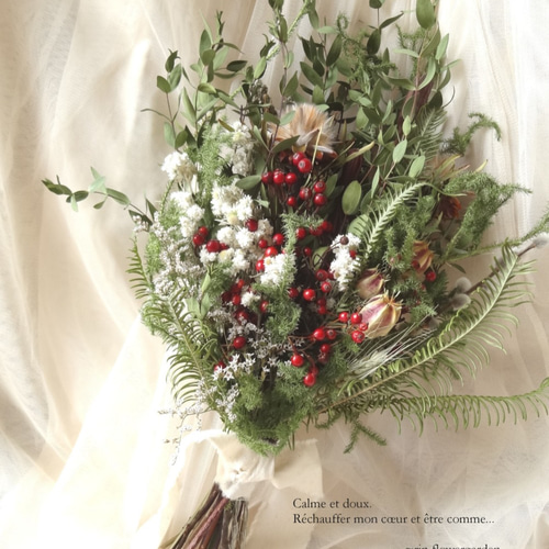 creema限定 rin＊48cm Xmasスワッグ ブーケ＊ドライフラワー