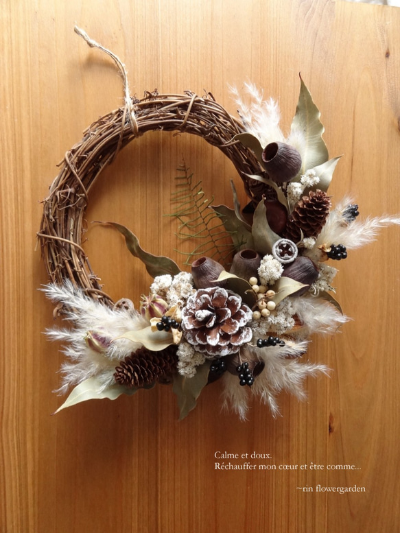 rin＊大人シック Xmas パンパスグラス＆ユーカリの実 リース