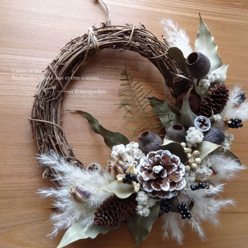 大人の　クリスマスリース　ドライフラワー rin＊大人シック Xmas パンパスグラス＆ユーカリの実 リース
