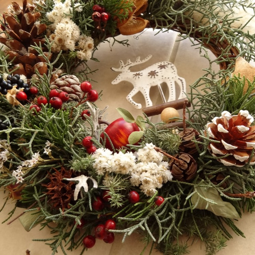 値下げ＊30cm 可愛い ブルーアイズ＆ヒムロスギ リース＊ドライ