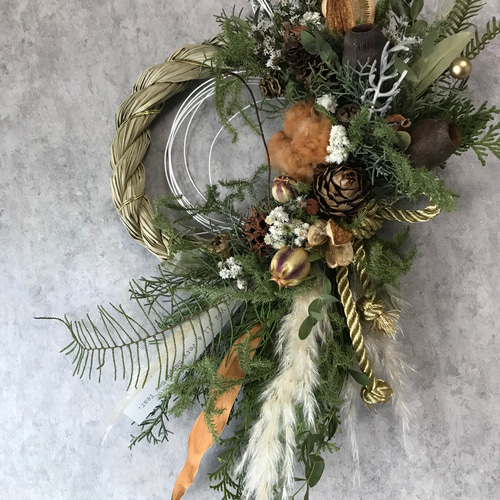 ラスト値下げ creema限定＊豪華 上品 ゴールド 正月飾り しめ縄 リース