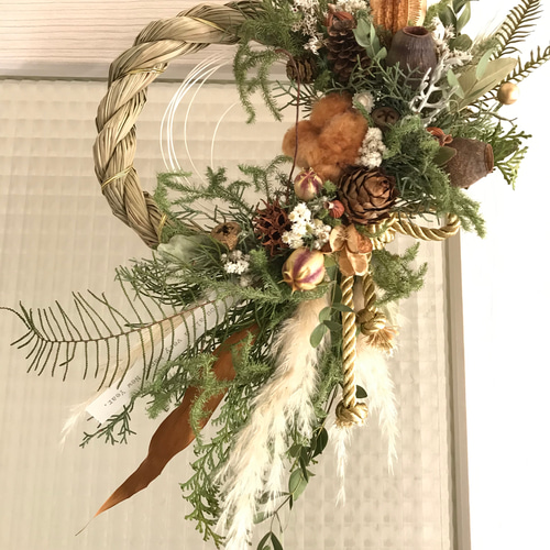 ラスト値下げ creema限定＊豪華 上品 ゴールド 正月飾り しめ縄 リース