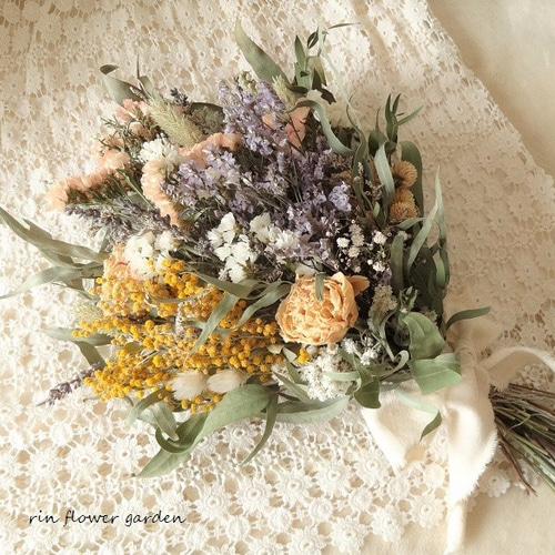 creema限定＊Lサイズ 春 芍薬 ミモザ&ラベンダー アンニュイ スワッグ