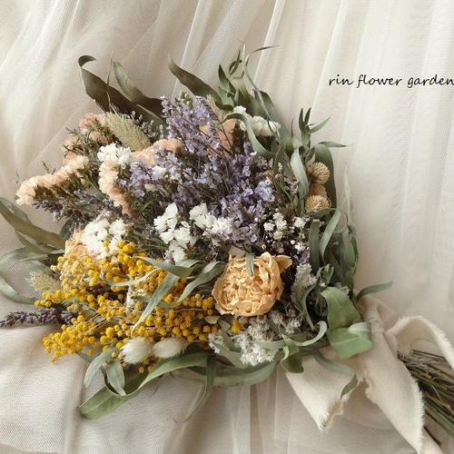 creema限定＊Lサイズ 春 芍薬 ミモザ&ラベンダー アンニュイ スワッグ