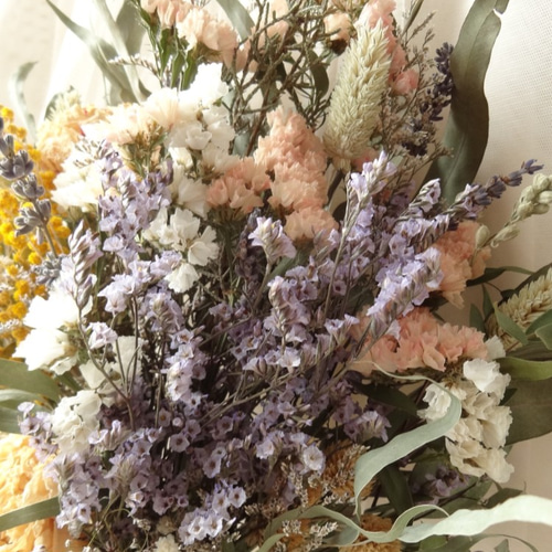 creema限定＊Lサイズ 春 芍薬 ミモザ&ラベンダー アンニュイ スワッグ