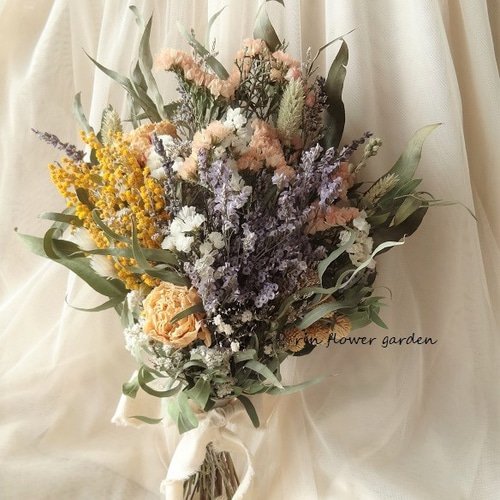 creema限定＊Lサイズ 春 芍薬 ミモザ&ラベンダー アンニュイ スワッグ