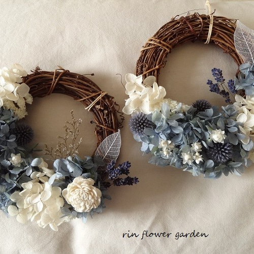 rin＊初夏 母の日 ブルー 紫陽花 リース＊ドライフラワー ブリザーブド 