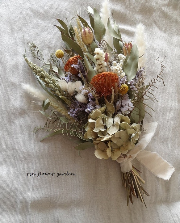 【1点限定】パンパスグラスとネイティブフラワーのウェディングブーケ＆ブートニア 1点限定】パンパスグラスとネイティブフラワーのウェディングブーケ