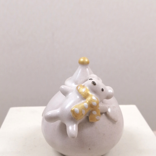 ホワイトクリスマス♡白いサンタ テディベア 陶器 立体・オブジェ つち