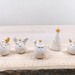 ホワイトクリスマス♡白いサンタと仲間たちＢ　陶器 1枚目の画像