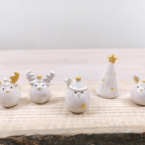 ホワイトクリスマス♡白いサンタと仲間たちB 陶器 立体 ホワイトクリスマス♡白いサンタと仲間たちB 陶器 立体