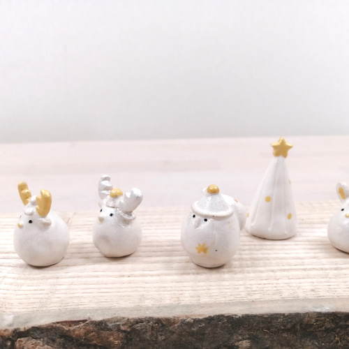 ホワイトクリスマス♡白いサンタと仲間たちB 陶器 立体 ホワイトクリスマス♡白いサンタと仲間たちB 陶器 立体