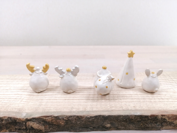 ホワイトクリスマス♡白いサンタと仲間たちＢ　陶器 4枚目の画像