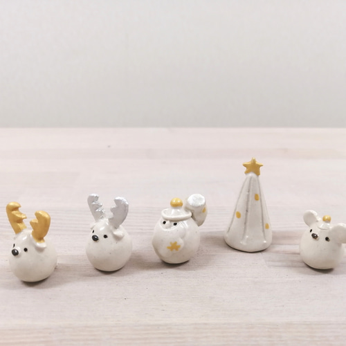 ホワイトクリスマス♡白いサンタと仲間たち ねずみ 陶器 その他