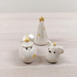 ホワイトクリスマス♡白いサンタと仲間たち　ねずみ　陶器 7枚目の画像