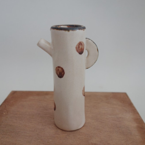 水指　一輪挿し　陶器　落款あり 水差しみたいな一輪挿し 水玉 ドット 陶器 一輪挿し・花瓶・花器