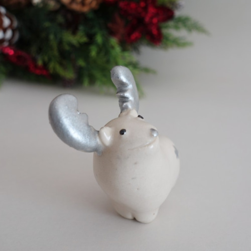 ホワイトクリスマス 白いトナカイ シルバー 銀 陶器 その他置物