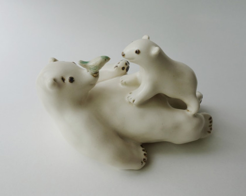 熊　親子　シロクマ　陶器　小物入れ　置物 0_19ab0b6bb2ae4346b8da9f455192