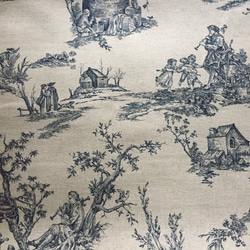 トワルドジュイ布  Toile de Jouy 生成り布、ブルー 3枚目の画像