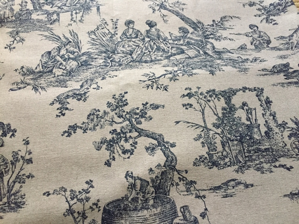 トワルドジュイ布  Toile de Jouy 生成り布、ブルー 4枚目の画像