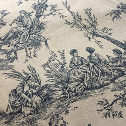 トワルドジュイ布  Toile de Jouy 生成り布、ブルー 5枚目の画像