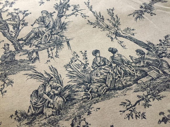 トワルドジュイ布  Toile de Jouy 生成り布、ブルー 5枚目の画像