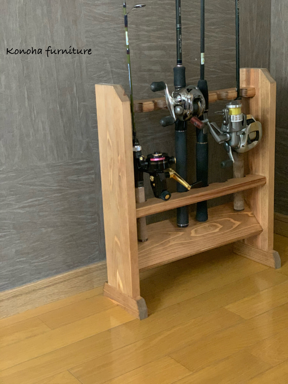 【6本収納】ロッドスタンド　純国産杉 無垢材】ロッドスタンド 6本 純国産杉材 棚・シェルフ・ラック konoha