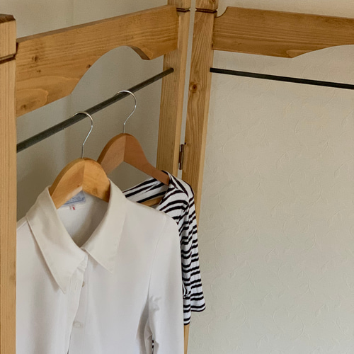 【洋書スタイル】木とアイアンのスリムハンガーラック 無垢ひのき材】木とアイアンのスリムハンガーラック ハンガー