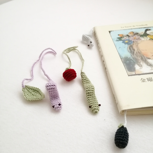 レース糸♡手編みのしおり ほんのむし　３色 2枚目の画像