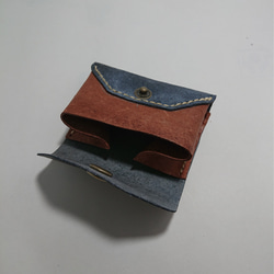 床革のコインケース(ブルー×ブラウン) 5枚目の画像