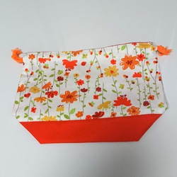 　花柄お弁当袋　（マチ付き・裏地付き）とコップ袋（マチ付き） 　オレンジ色2点セット 4枚目の画像