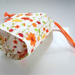 　花柄お弁当袋　（マチ付き・裏地付き）とコップ袋（マチ付き） 　オレンジ色2点セット 8枚目の画像