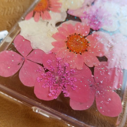 ピンク 押し花 フラワーラメ キラキラ スマホケース iPhoneケース7/8 4枚目の画像