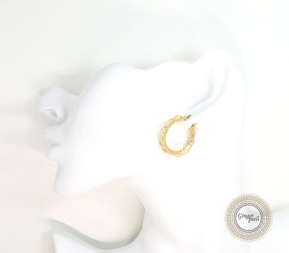 14kgfピアス[Antique lace hoop/GOLD] 3枚目の画像