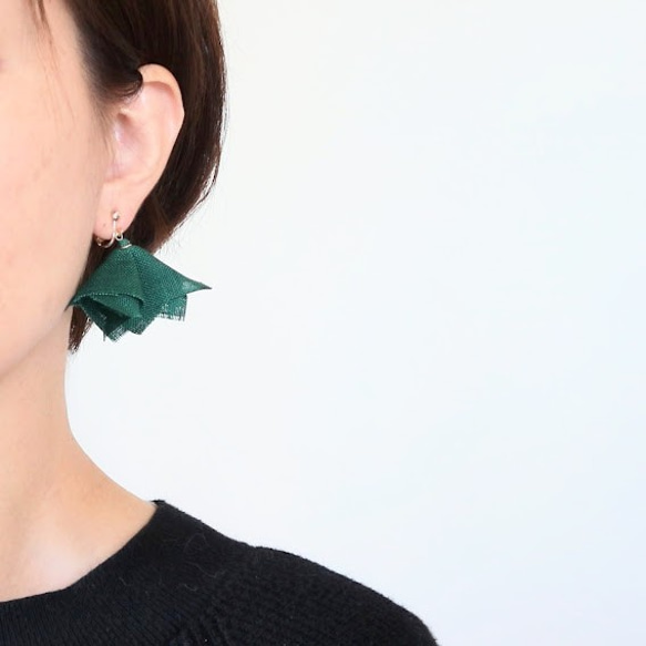 成人花朵耳環 2 件套棕綠色冬季耳環禮物聖誕包裝 2021 第3張的照片