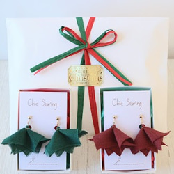成人花朵耳環 2 件套棕綠色冬季耳環禮物聖誕包裝 2021 第4張的照片