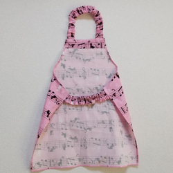 ☆特価☆ 110cm 猫＆楽譜（ピンク）ゴム紐 子供用エプロン・三角巾セット 5枚目の画像