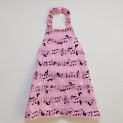 猫＆楽譜（ピンク）子供用エプロン　90～160cm【首回り・腰回りの紐選択可】 2枚目の画像