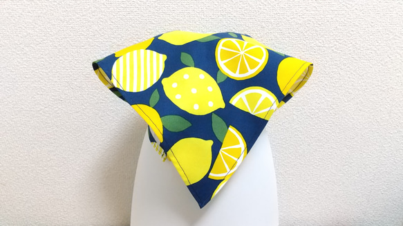 レモン（ネイビー）子供用三角巾　ゴム紐付 1枚目の画像