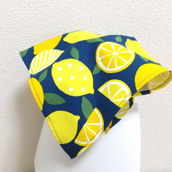 レモン（ネイビー）子供用三角巾　ゴム紐付 2枚目の画像