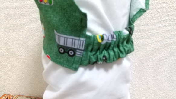 働く車C（緑）子供用三角巾　ゴム紐付 5枚目の画像