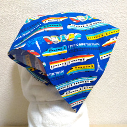 新幹線A（青）子供用三角巾　ゴム紐付 5枚目の画像