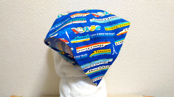 新幹線A（青）子供用三角巾　ゴム紐付 5枚目の画像