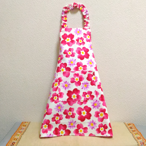 花柄（赤）子供用エプロン 90～160cm【首回り・腰回りの紐選択可