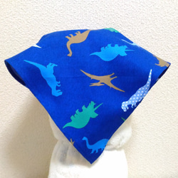 恐竜G（青）子供用三角巾　ゴム紐付 1枚目の画像
