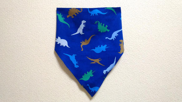 恐竜G（青）子供用三角巾　ゴム紐付 3枚目の画像